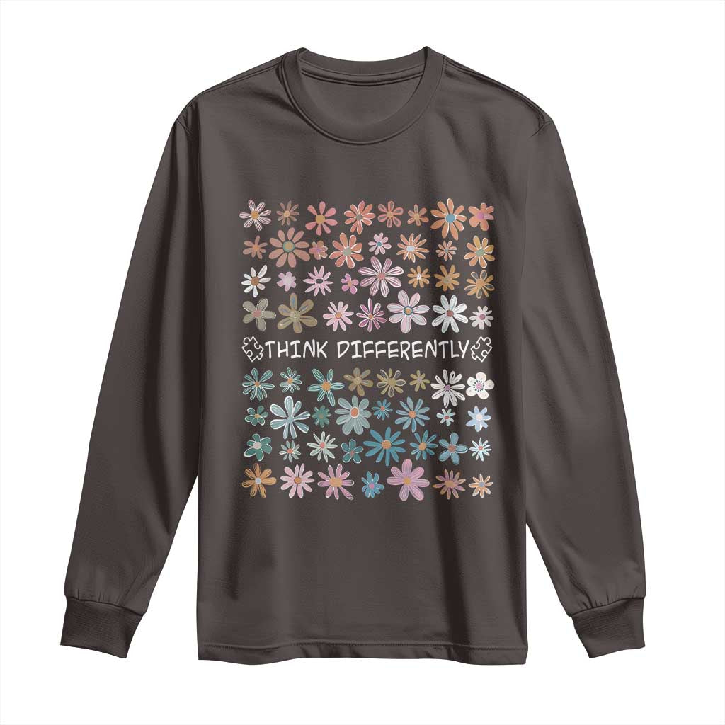 Autism Awareness Long Sleeve Shirt Think Differently Neurodiversity Sped Teacher TS10 Dark Chocolate Print Your Wear