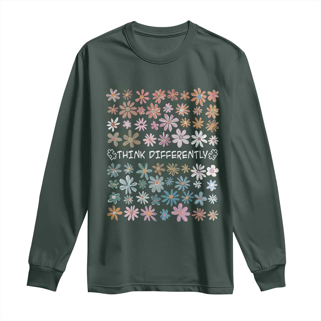Autism Awareness Long Sleeve Shirt Think Differently Neurodiversity Sped Teacher TS10 Dark Forest Green Print Your Wear