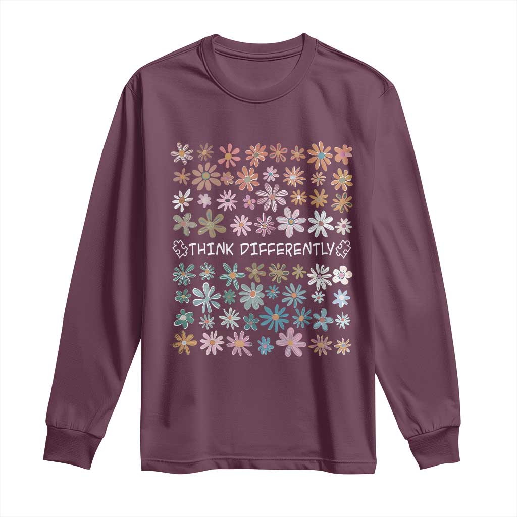 Autism Awareness Long Sleeve Shirt Think Differently Neurodiversity Sped Teacher TS10 Maroon Print Your Wear