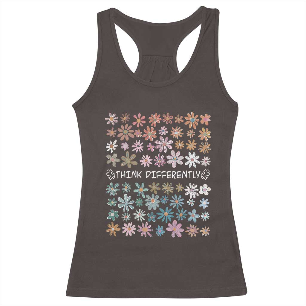 Autism Awareness Racerback Tank Top Think Differently Neurodiversity Sped Teacher TS10 Dark Chocolate Print Your Wear