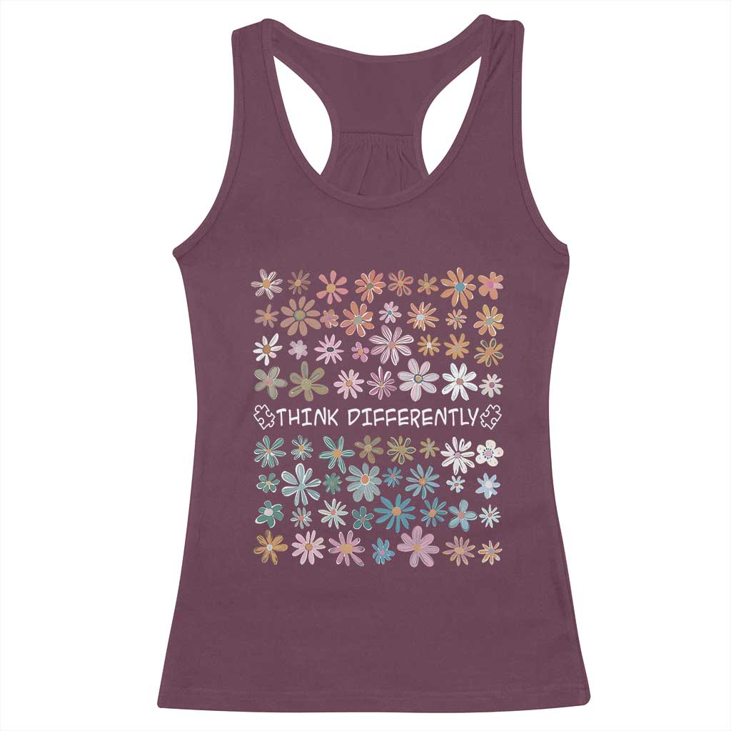 Autism Awareness Racerback Tank Top Think Differently Neurodiversity Sped Teacher TS10 Maroon Print Your Wear