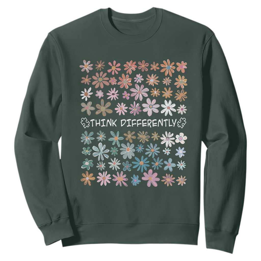 Autism Awareness Sweatshirt Think Differently Neurodiversity Sped Teacher TS10 Dark Forest Green Print Your Wear