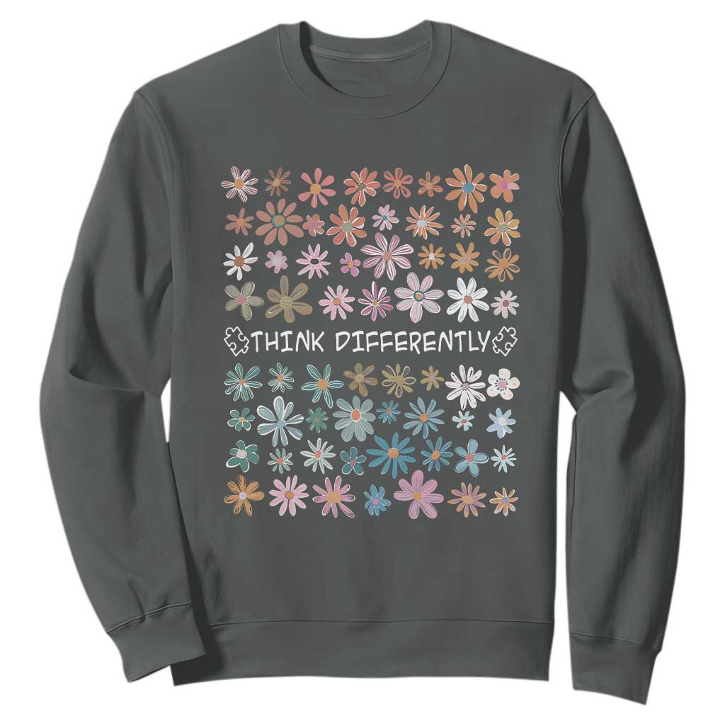 Autism Awareness Sweatshirt Think Differently Neurodiversity Sped Teacher TS10 Dark Heather Print Your Wear