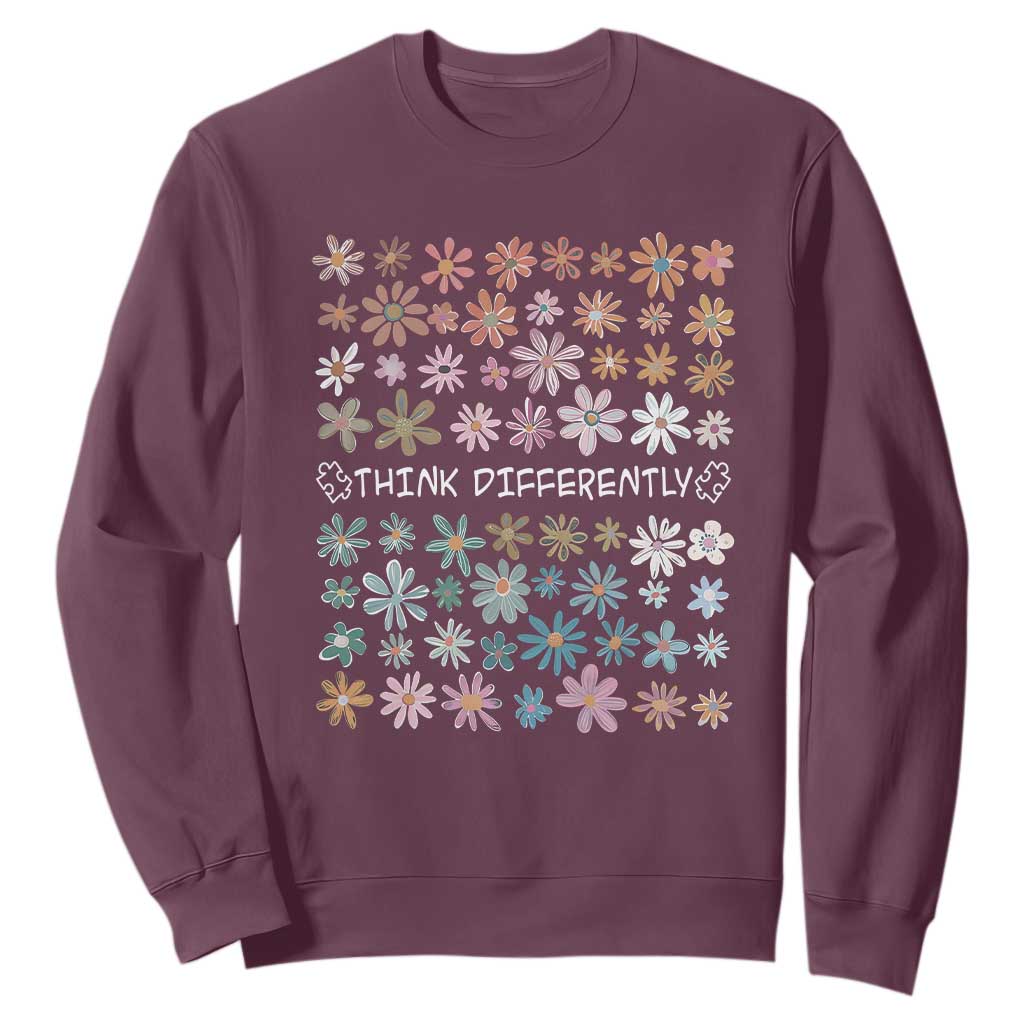 Autism Awareness Sweatshirt Think Differently Neurodiversity Sped Teacher TS10 Maroon Print Your Wear
