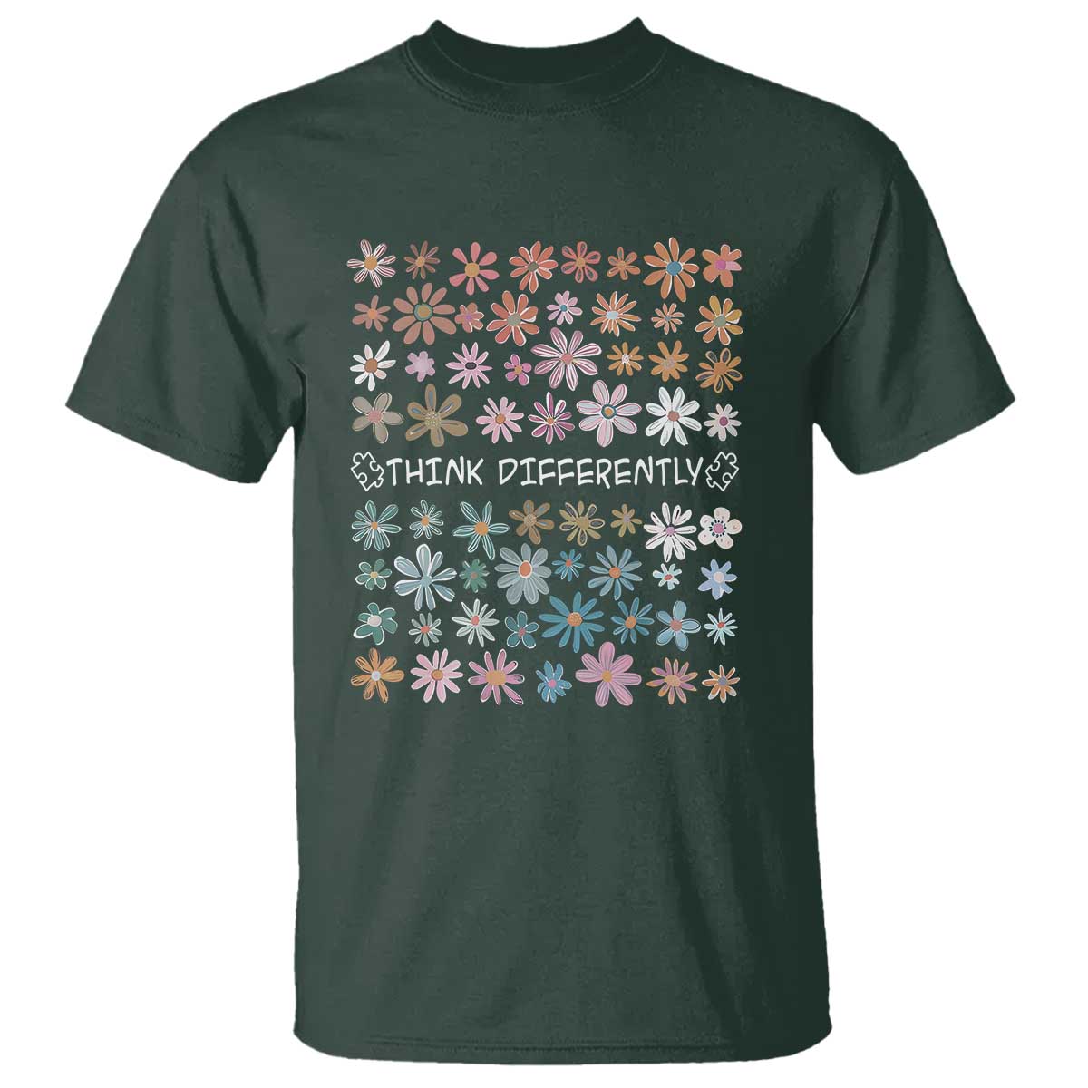 Autism Awareness T Shirt Think Differently Neurodiversity Sped Teacher TS10 Dark Forest Green Print Your Wear