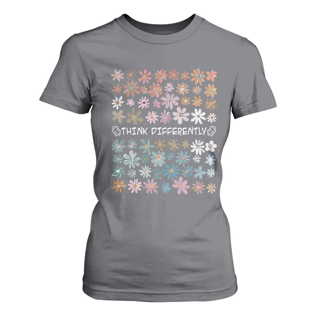 Autism Awareness T Shirt For Women Think Differently Neurodiversity Sped Teacher TS10 Charcoal Print Your Wear
