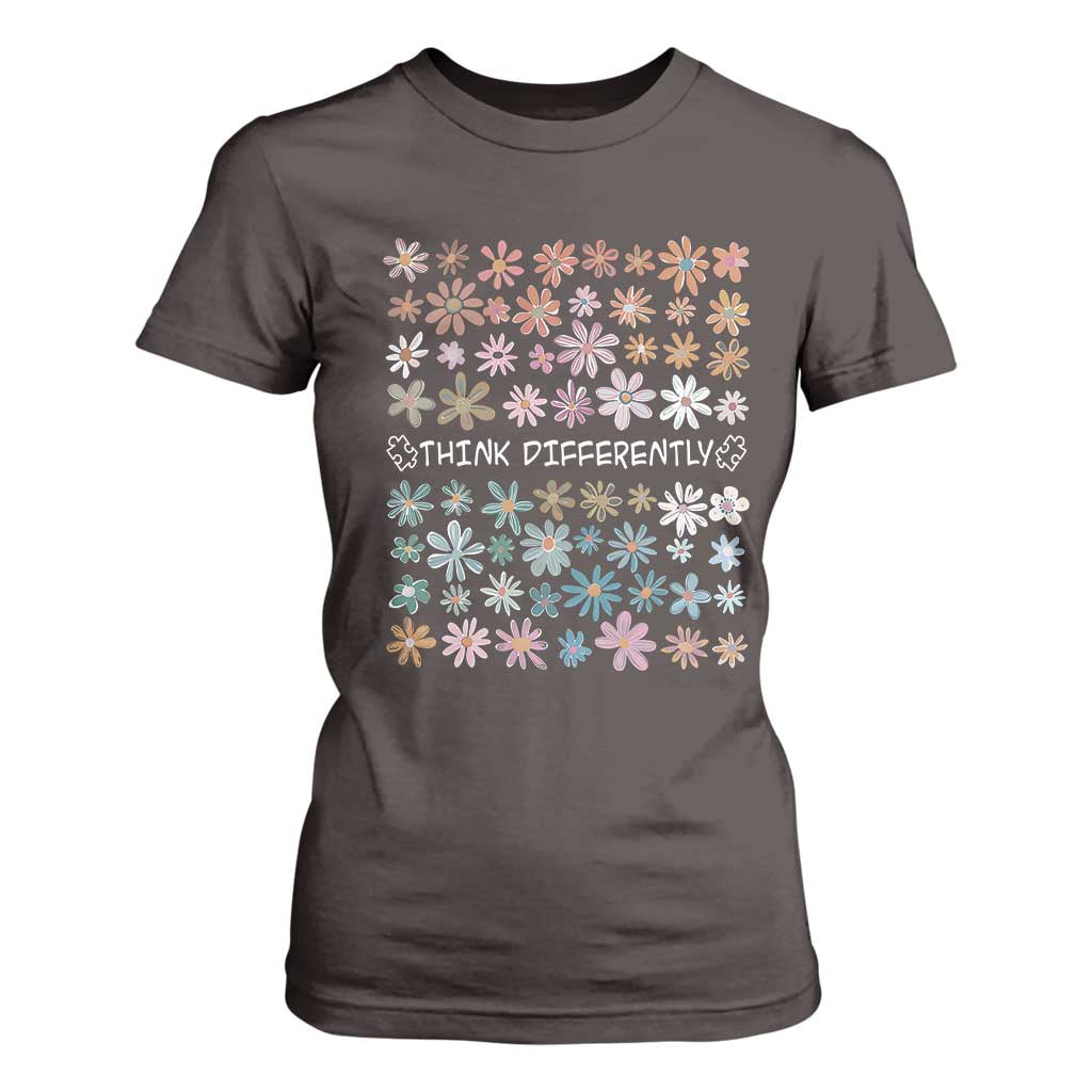 Autism Awareness T Shirt For Women Think Differently Neurodiversity Sped Teacher TS10 Dark Chocolate Print Your Wear