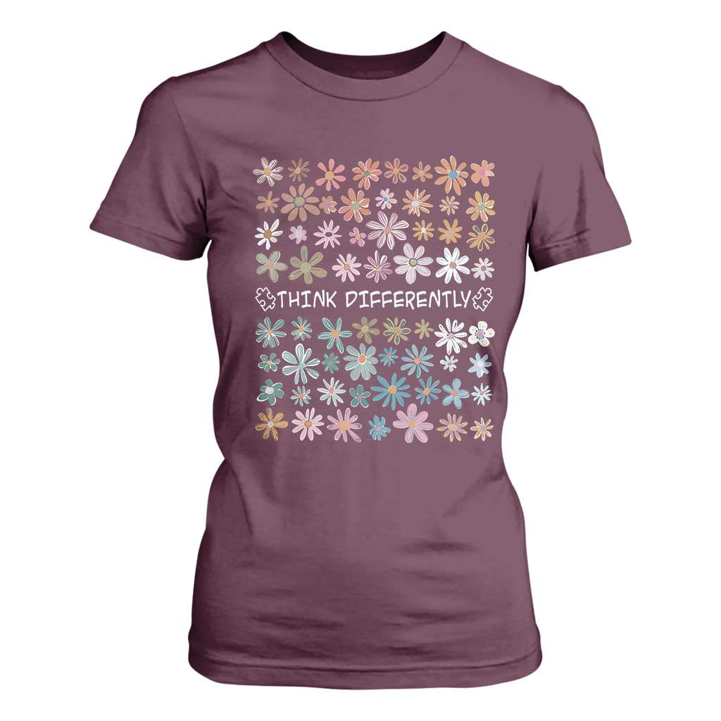 Autism Awareness T Shirt For Women Think Differently Neurodiversity Sped Teacher TS10 Maroon Print Your Wear