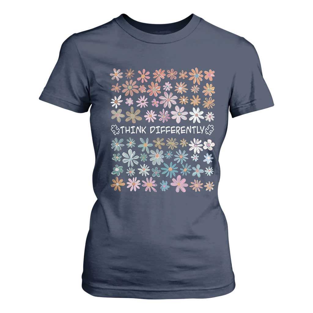Autism Awareness T Shirt For Women Think Differently Neurodiversity Sped Teacher TS10 Navy Print Your Wear