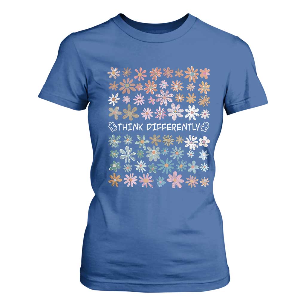 Autism Awareness T Shirt For Women Think Differently Neurodiversity Sped Teacher TS10 Royal Blue Print Your Wear