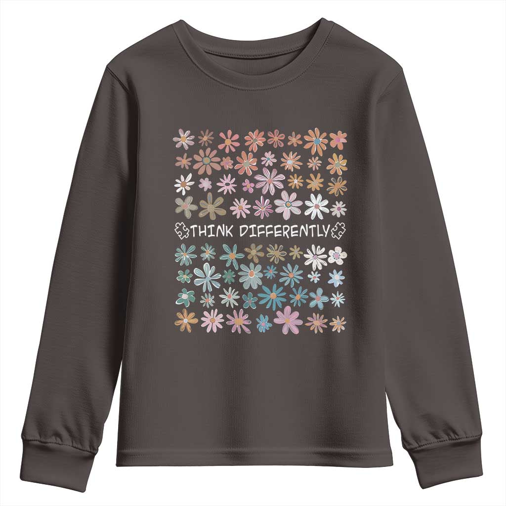 Autism Awareness Youth Sweatshirt Think Differently Neurodiversity Sped Teacher TS10 Dark Chocolate Print Your Wear