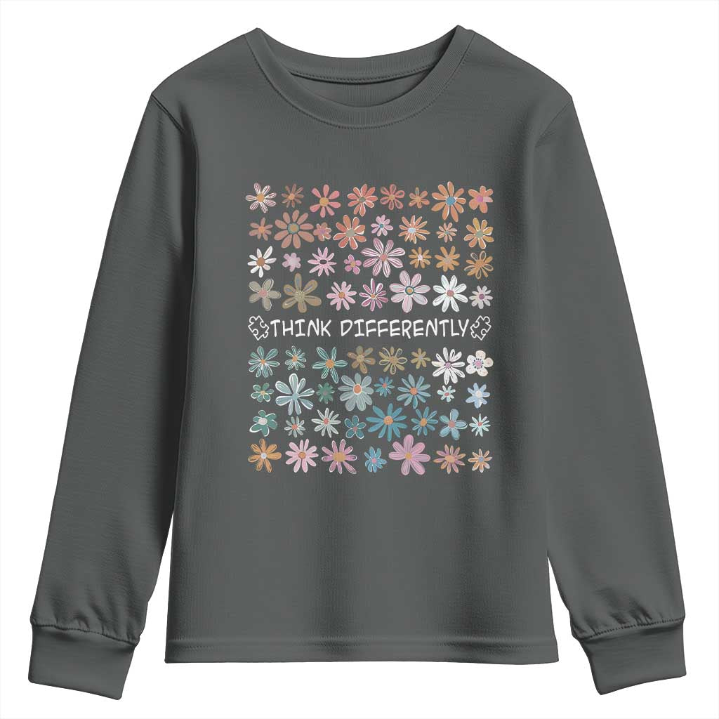 Autism Awareness Youth Sweatshirt Think Differently Neurodiversity Sped Teacher TS10 Dark Heather Print Your Wear