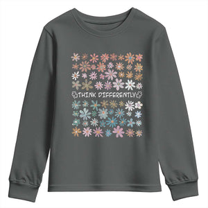 Autism Awareness Youth Sweatshirt Think Differently Neurodiversity Sped Teacher TS10 Dark Heather Print Your Wear