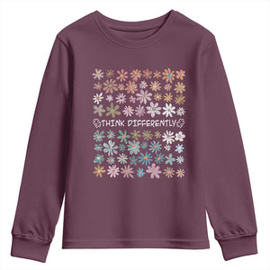 Autism Awareness Youth Sweatshirt Think Differently Neurodiversity Sped Teacher TS10 Maroon Print Your Wear