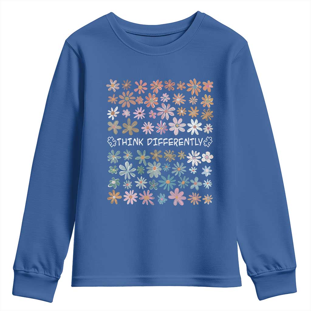 Autism Awareness Youth Sweatshirt Think Differently Neurodiversity Sped Teacher TS10 Royal Blue Print Your Wear