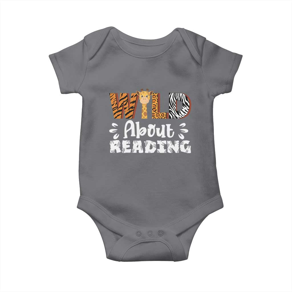 Wild About Reading Baby Onesie Cute Animal Print Reading Lover Kids Teachers TS10 Charcoal Print Your Wear