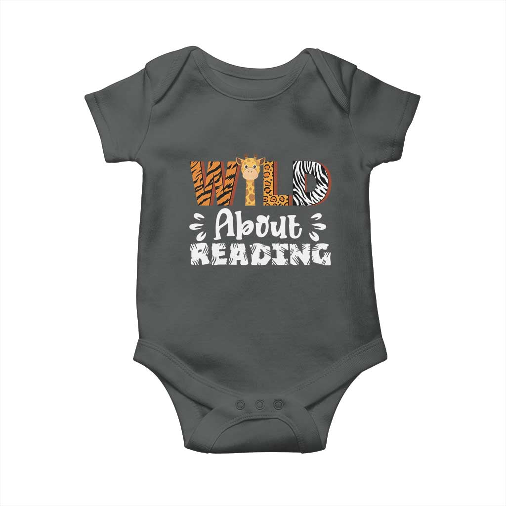 Wild About Reading Baby Onesie Cute Animal Print Reading Lover Kids Teachers TS10 Dark Heather Print Your Wear
