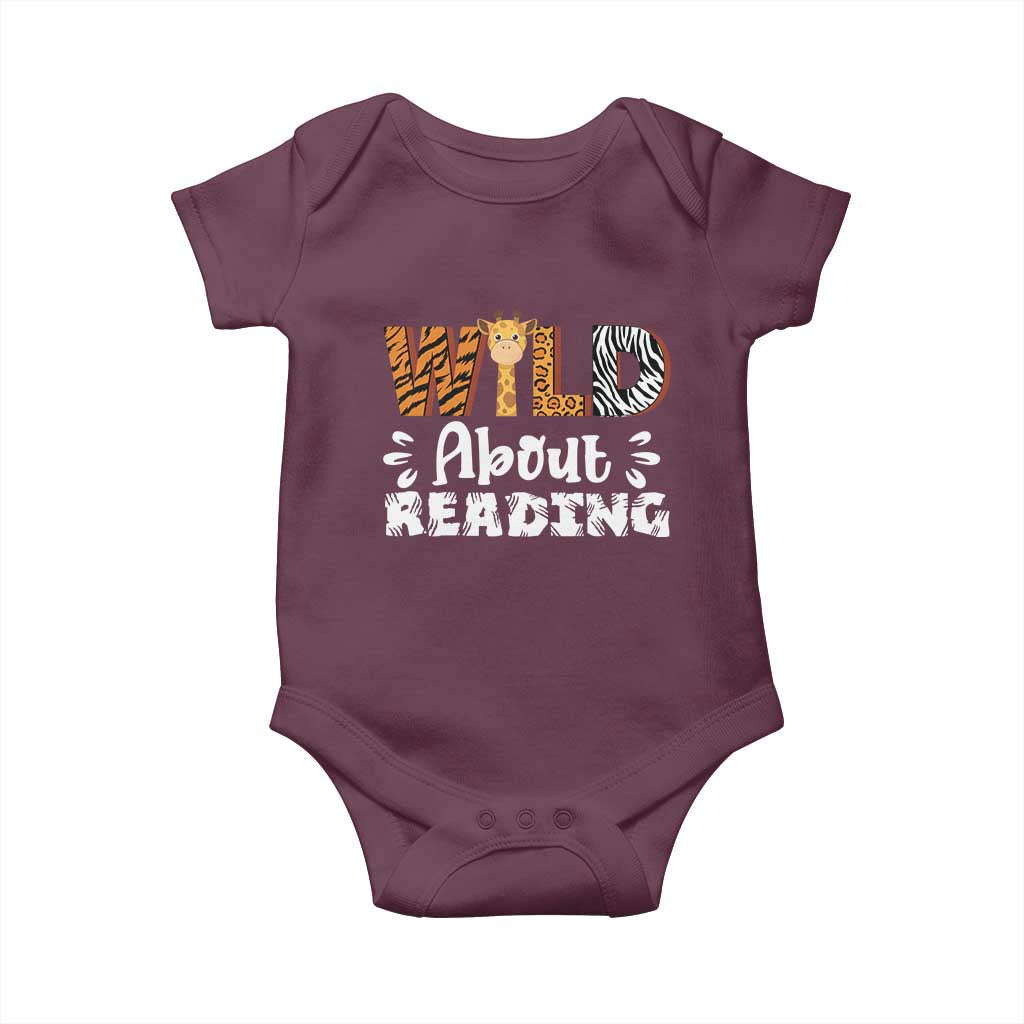 Wild About Reading Baby Onesie Cute Animal Print Reading Lover Kids Teachers TS10 Maroon Print Your Wear