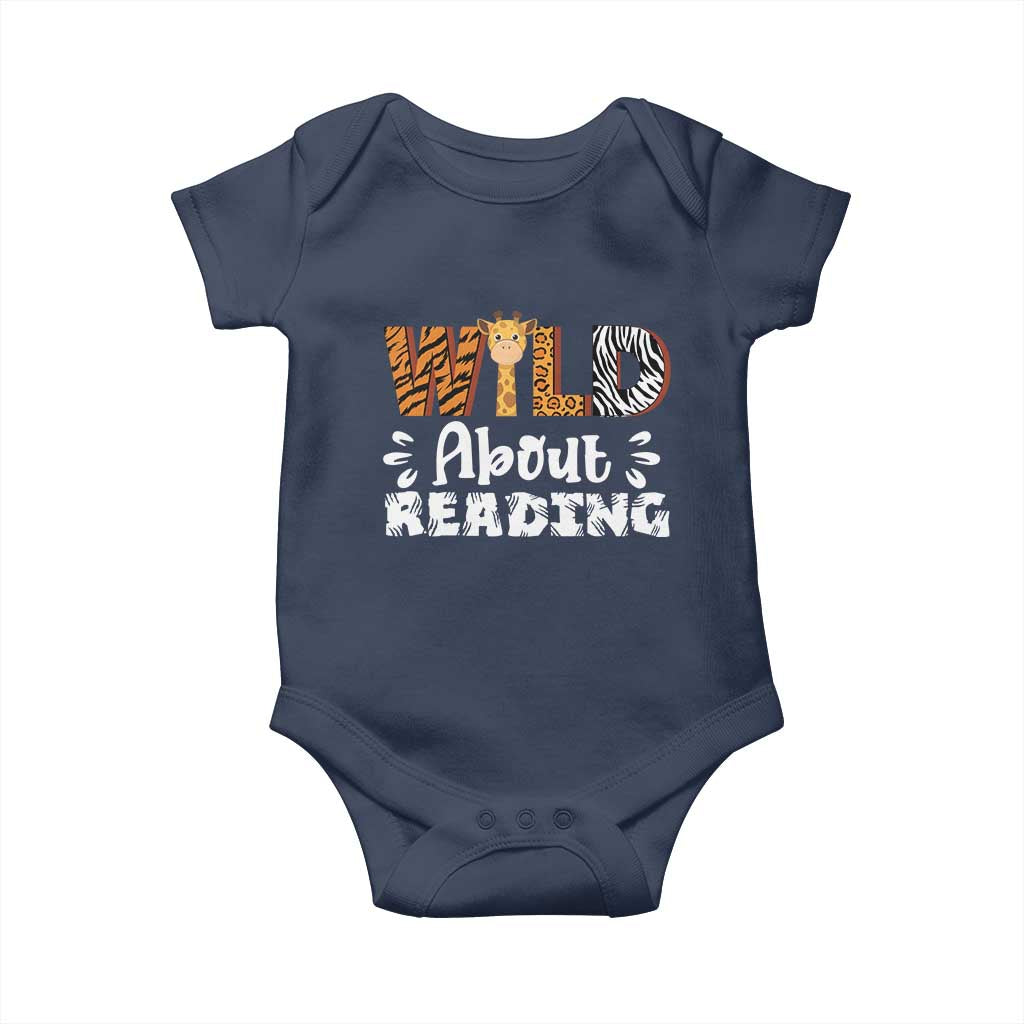 Wild About Reading Baby Onesie Cute Animal Print Reading Lover Kids Teachers TS10 Navy Print Your Wear