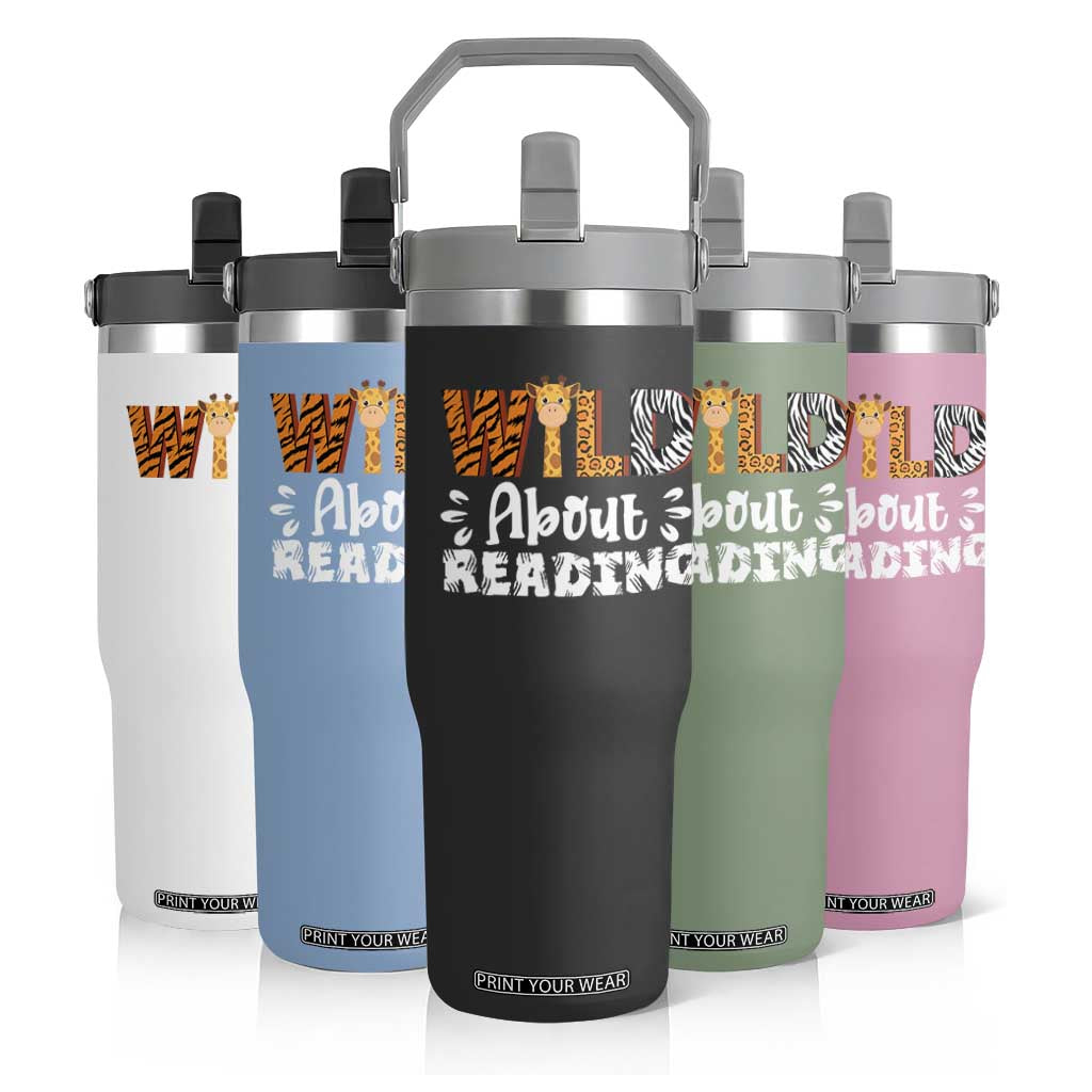 Wild About Reading Flip Straw Tumbler Cute Animal Print Reading Lover Kids Teachers TS10 Print Your Wear