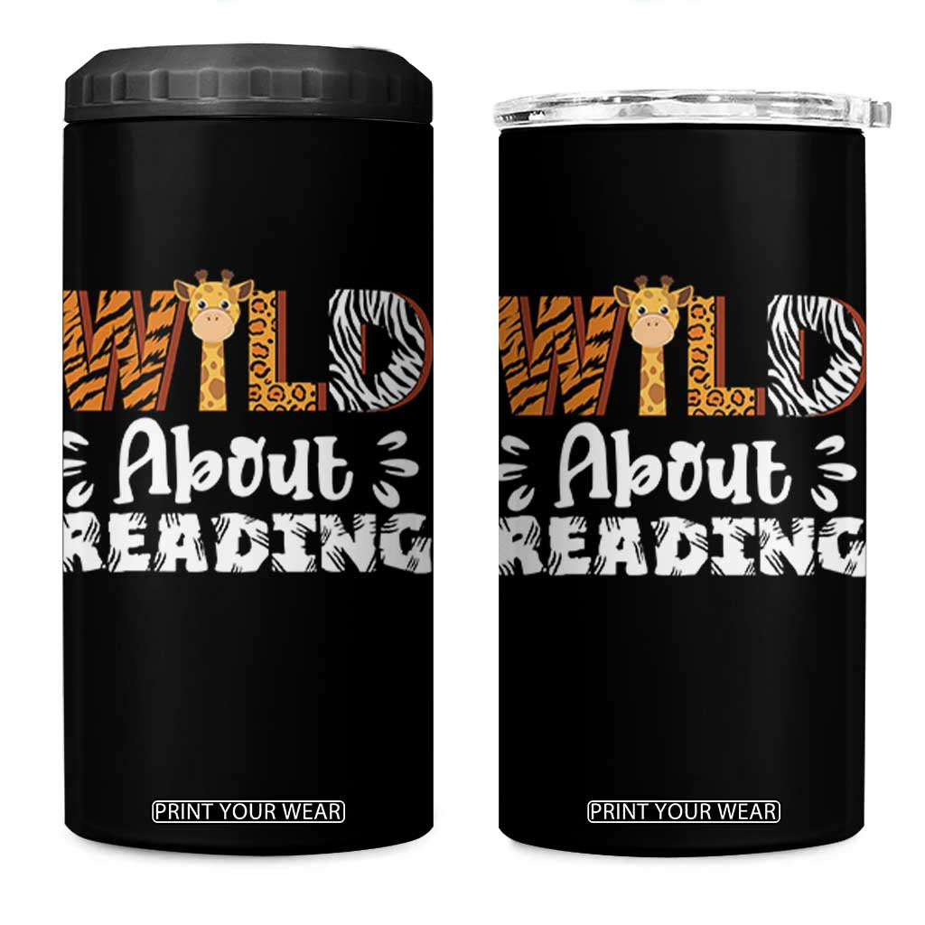 Wild About Reading 4 in 1 Can Cooler Tumbler Cute Animal Print Reading Lover Kids Teachers TS10 One Size: 16 oz Black Print Your Wear