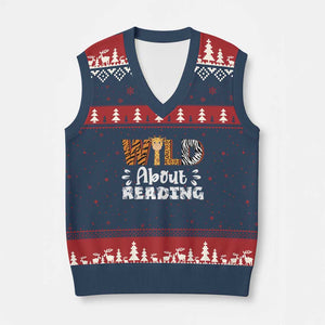 Wild About Reading V-Neck Knit Sweater Vest Cute Animal Print Reading Lover Kids Teachers TS10 Navy Red Print Your Wear