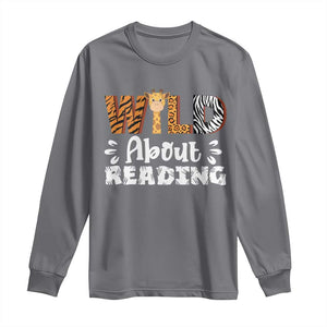 Wild About Reading Long Sleeve Shirt Cute Animal Print Reading Lover Kids Teachers TS10 Charcoal Print Your Wear