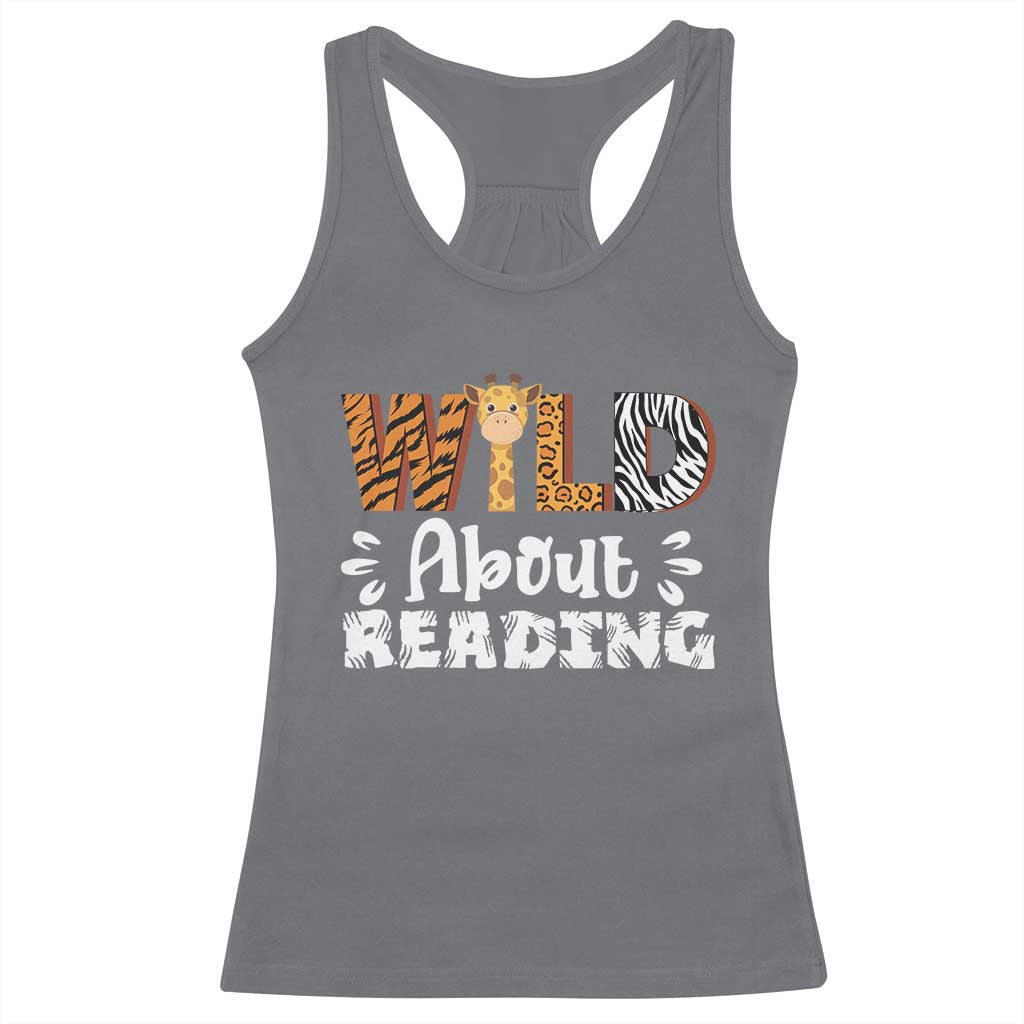 Wild About Reading Racerback Tank Top Cute Animal Print Reading Lover Kids Teachers TS10 Charcoal Print Your Wear