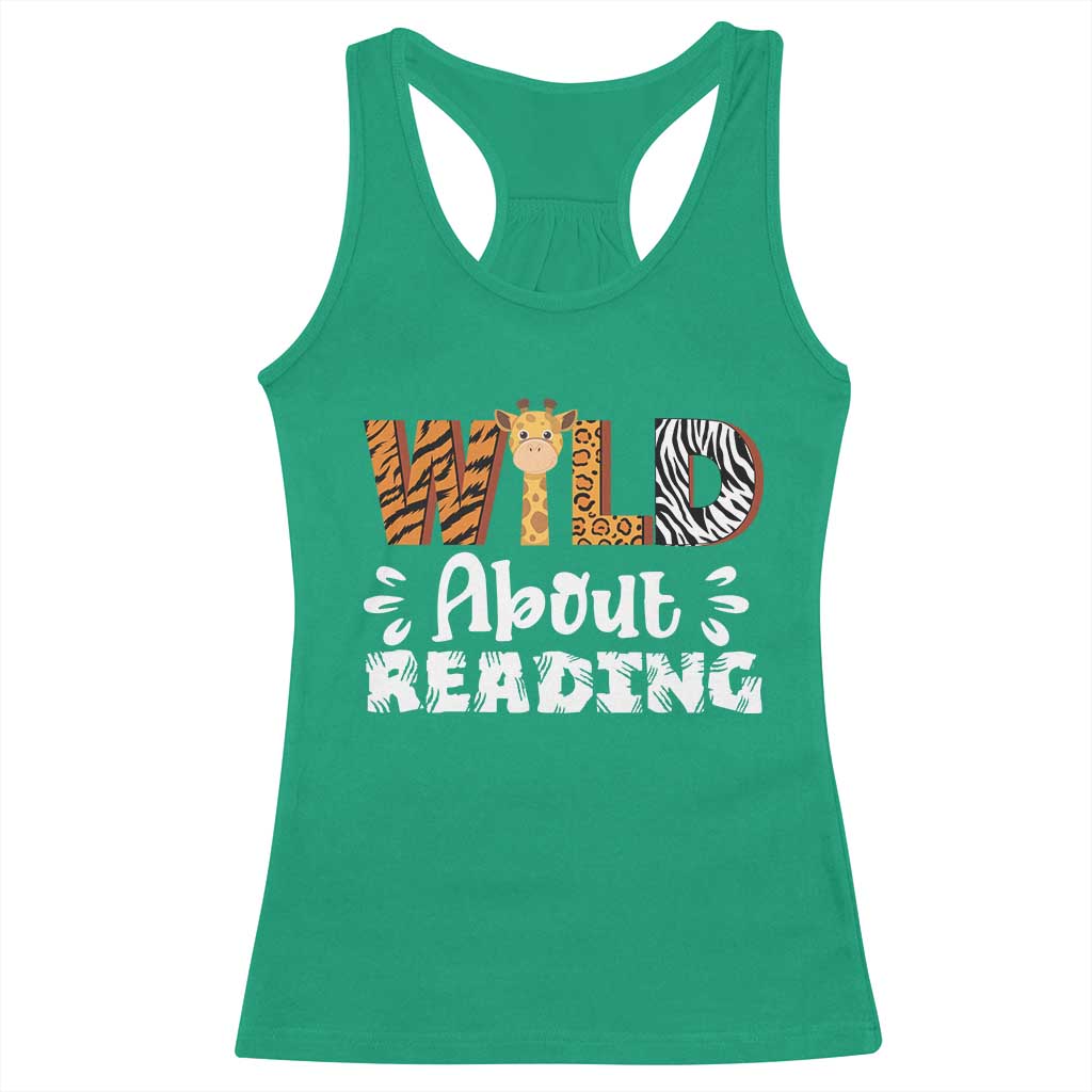 Wild About Reading Racerback Tank Top Cute Animal Print Reading Lover Kids Teachers TS10 Irish Green Print Your Wear