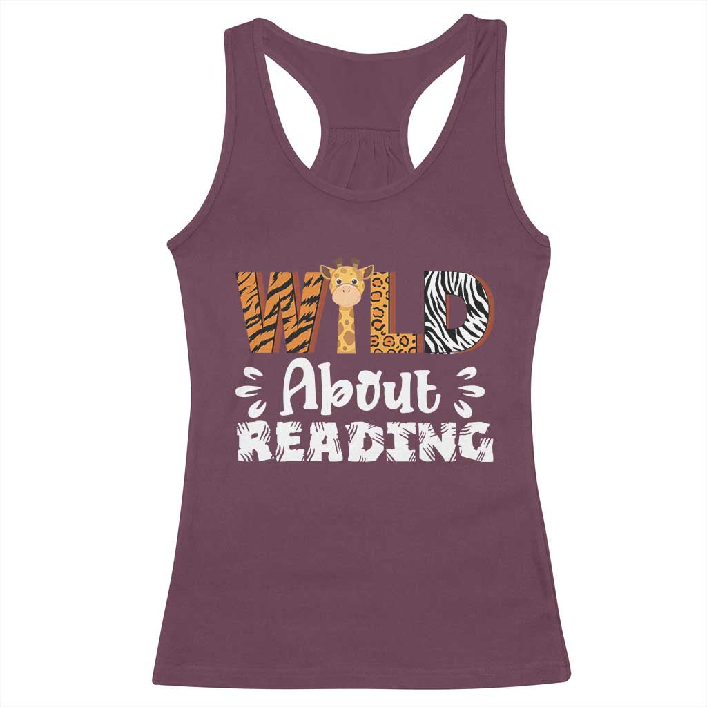 Wild About Reading Racerback Tank Top Cute Animal Print Reading Lover Kids Teachers TS10 Maroon Print Your Wear