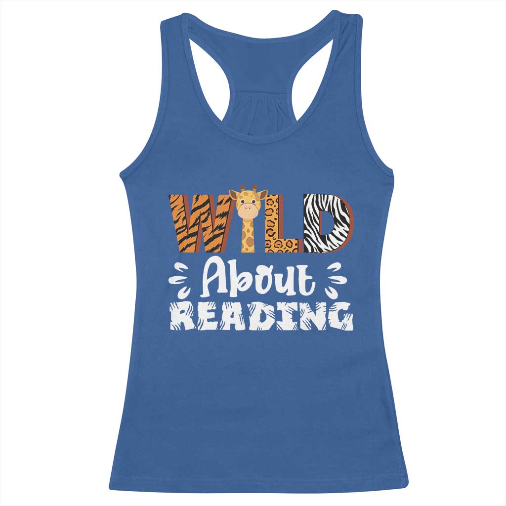 Wild About Reading Racerback Tank Top Cute Animal Print Reading Lover Kids Teachers TS10 Royal Blue Print Your Wear