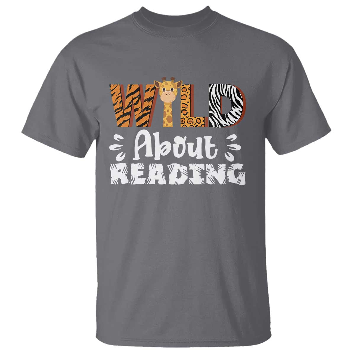Wild About Reading T Shirt Cute Animal Print Reading Lover Kids Teachers TS10 Charcoal Print Your Wear