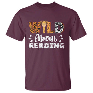 Wild About Reading T Shirt Cute Animal Print Reading Lover Kids Teachers TS10 Maroon Print Your Wear
