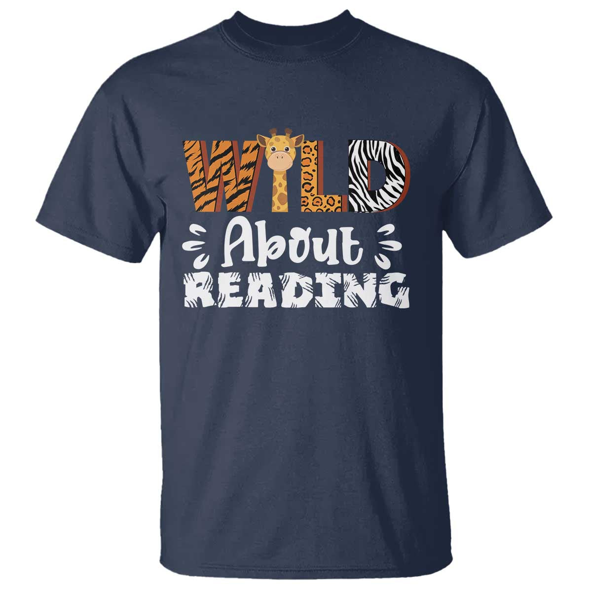 Wild About Reading T Shirt Cute Animal Print Reading Lover Kids Teachers TS10 Navy Print Your Wear