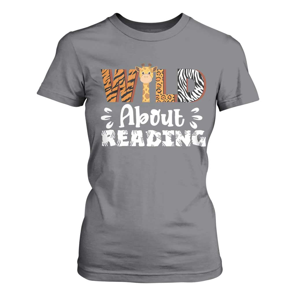 Wild About Reading T Shirt For Women Cute Animal Print Reading Lover Kids Teachers TS10 Charcoal Print Your Wear