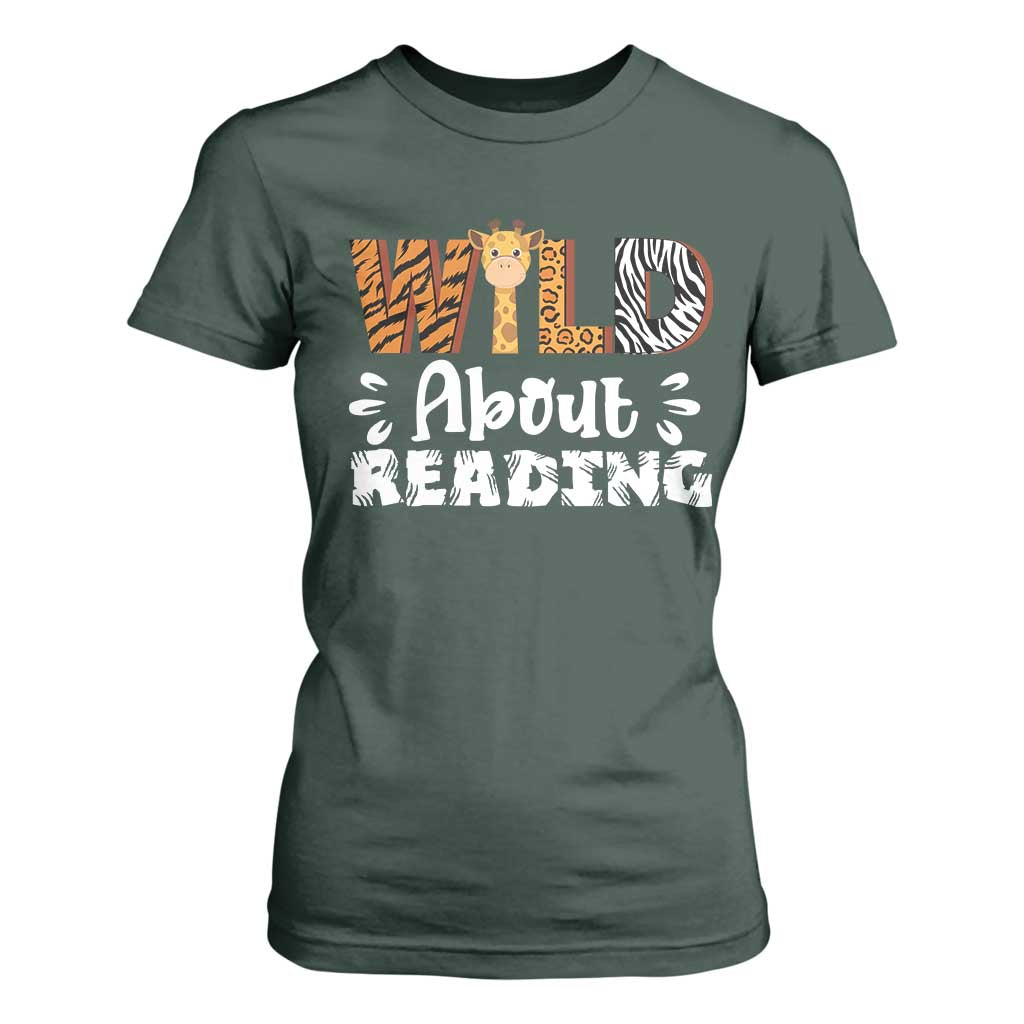 Wild About Reading T Shirt For Women Cute Animal Print Reading Lover Kids Teachers TS10 Dark Forest Green Print Your Wear