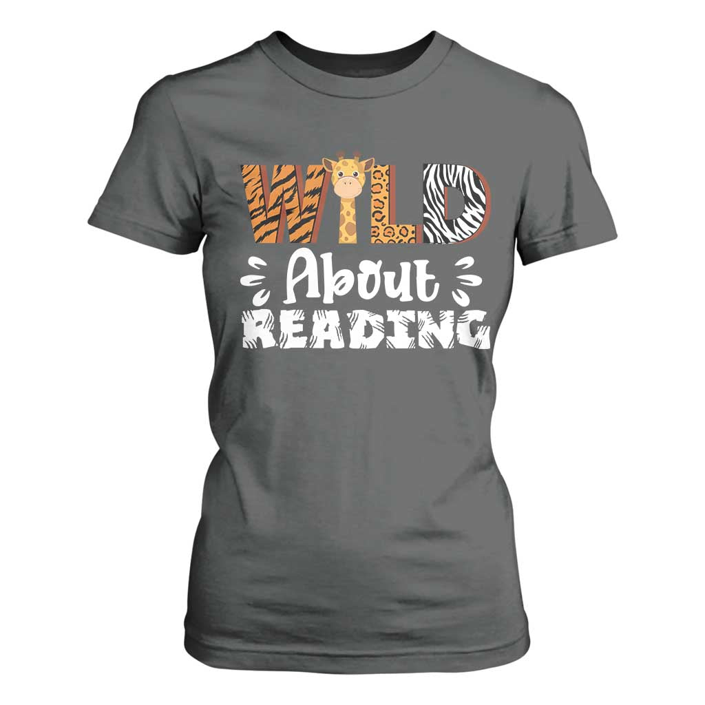 Wild About Reading T Shirt For Women Cute Animal Print Reading Lover Kids Teachers TS10 Dark Heather Print Your Wear