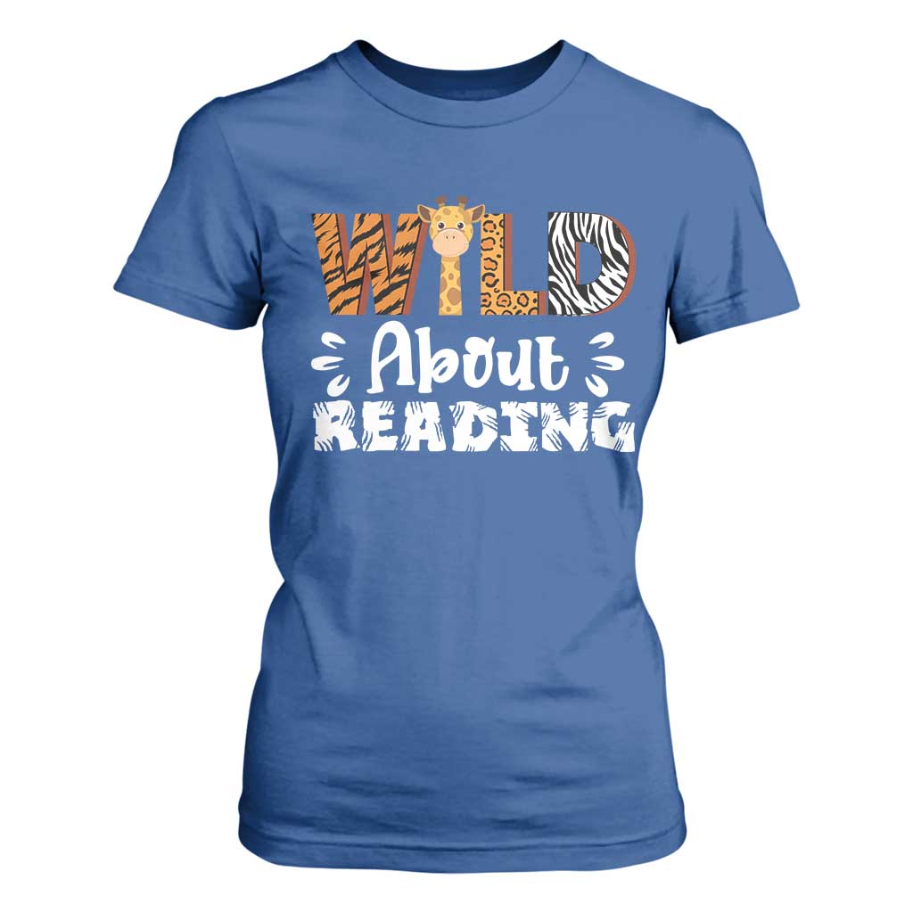 Wild About Reading T Shirt For Women Cute Animal Print Reading Lover Kids Teachers TS10 Royal Blue Print Your Wear