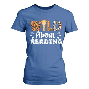 Wild About Reading T Shirt For Women Cute Animal Print Reading Lover Kids Teachers TS10 Royal Blue Print Your Wear