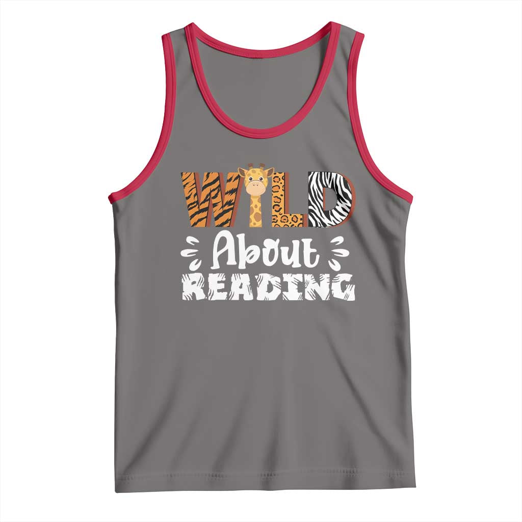 Wild About Reading Tank Top Cute Animal Print Reading Lover Kids Teachers TS10 Deep Heather Red Print Your Wear