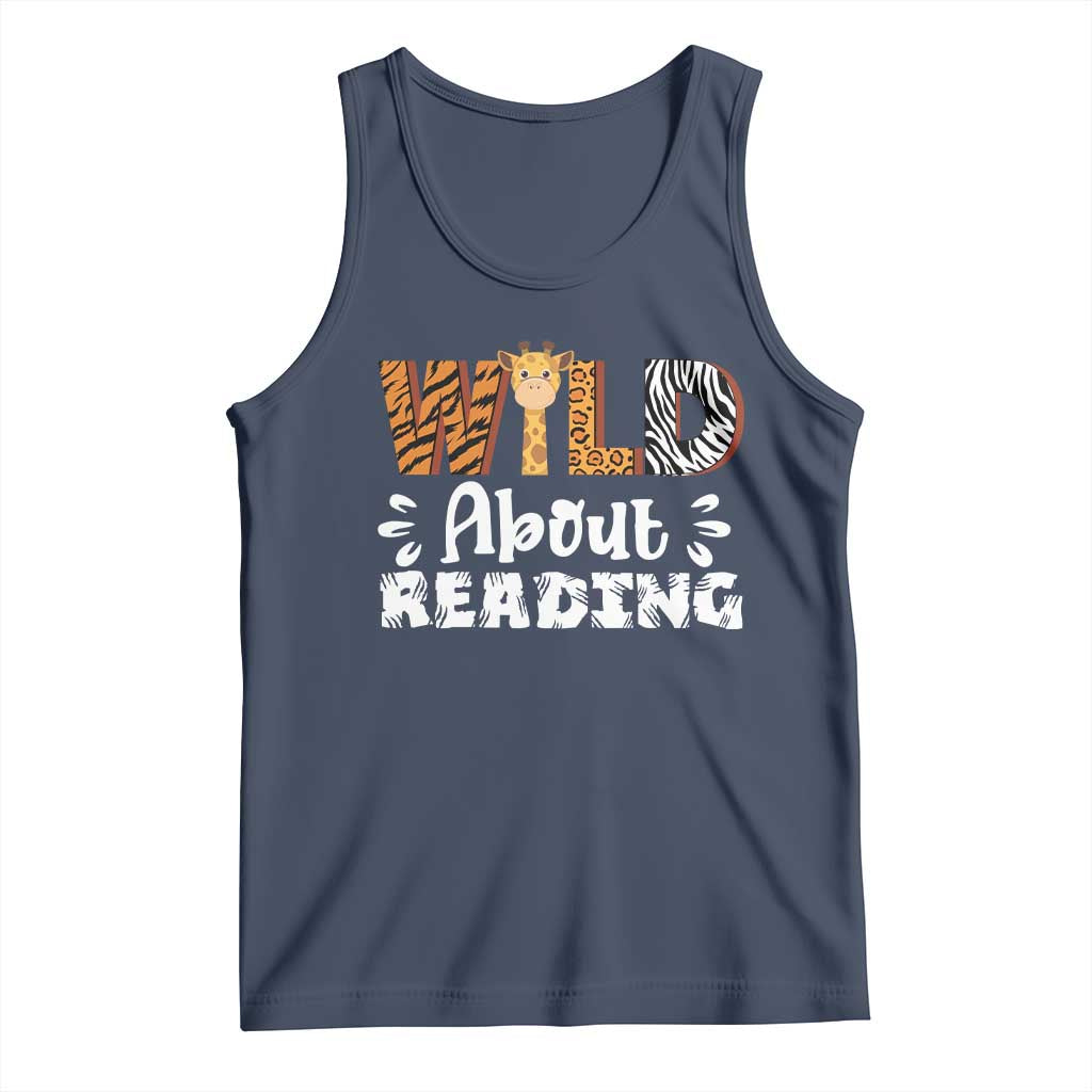 Wild About Reading Tank Top Cute Animal Print Reading Lover Kids Teachers TS10 Navy Print Your Wear
