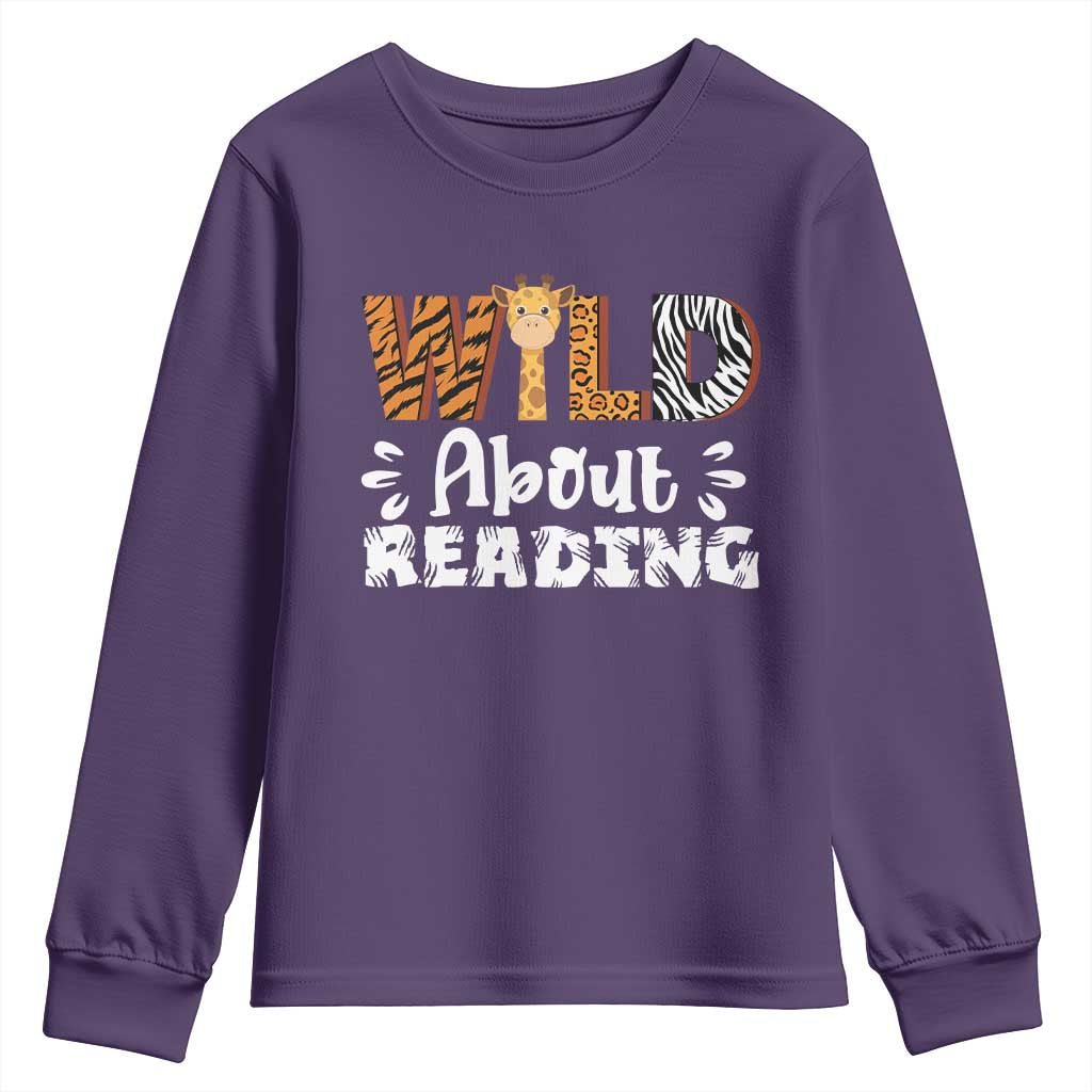 Wild About Reading Youth Sweatshirt Cute Animal Print Reading Lover Kids Teachers TS10 Purple Print Your Wear
