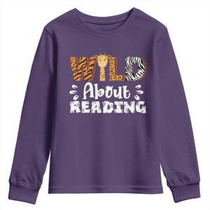 Wild About Reading Youth Sweatshirt Cute Animal Print Reading Lover Kids Teachers TS10 Purple Print Your Wear