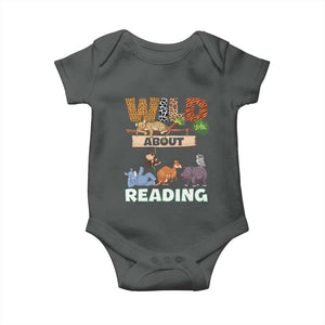 Wild About Reading Baby Onesie Cute Animal Book Lover Kids Teachers TS10 Dark Heather Print Your Wear