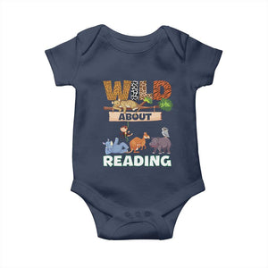 Wild About Reading Baby Onesie Cute Animal Book Lover Kids Teachers TS10 Navy Print Your Wear