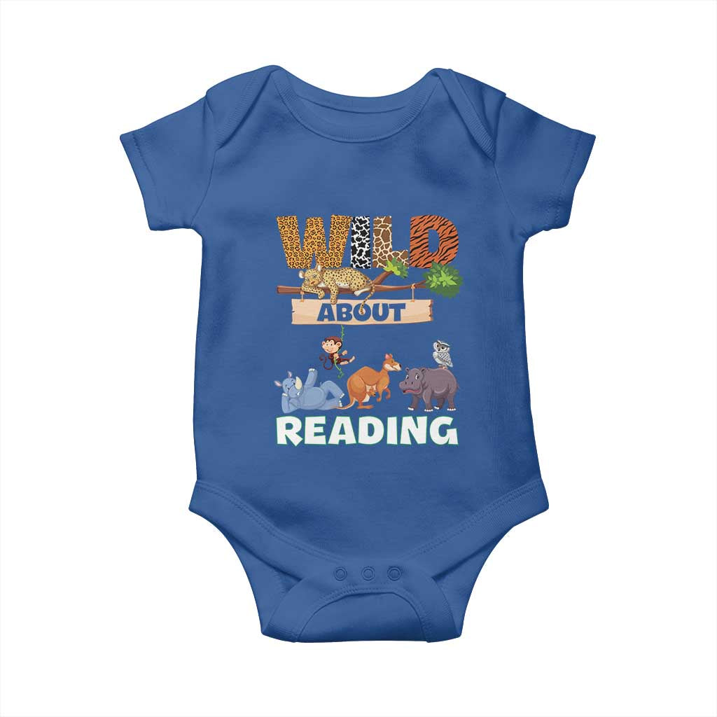 Wild About Reading Baby Onesie Cute Animal Book Lover Kids Teachers TS10 Royal Blue Print Your Wear