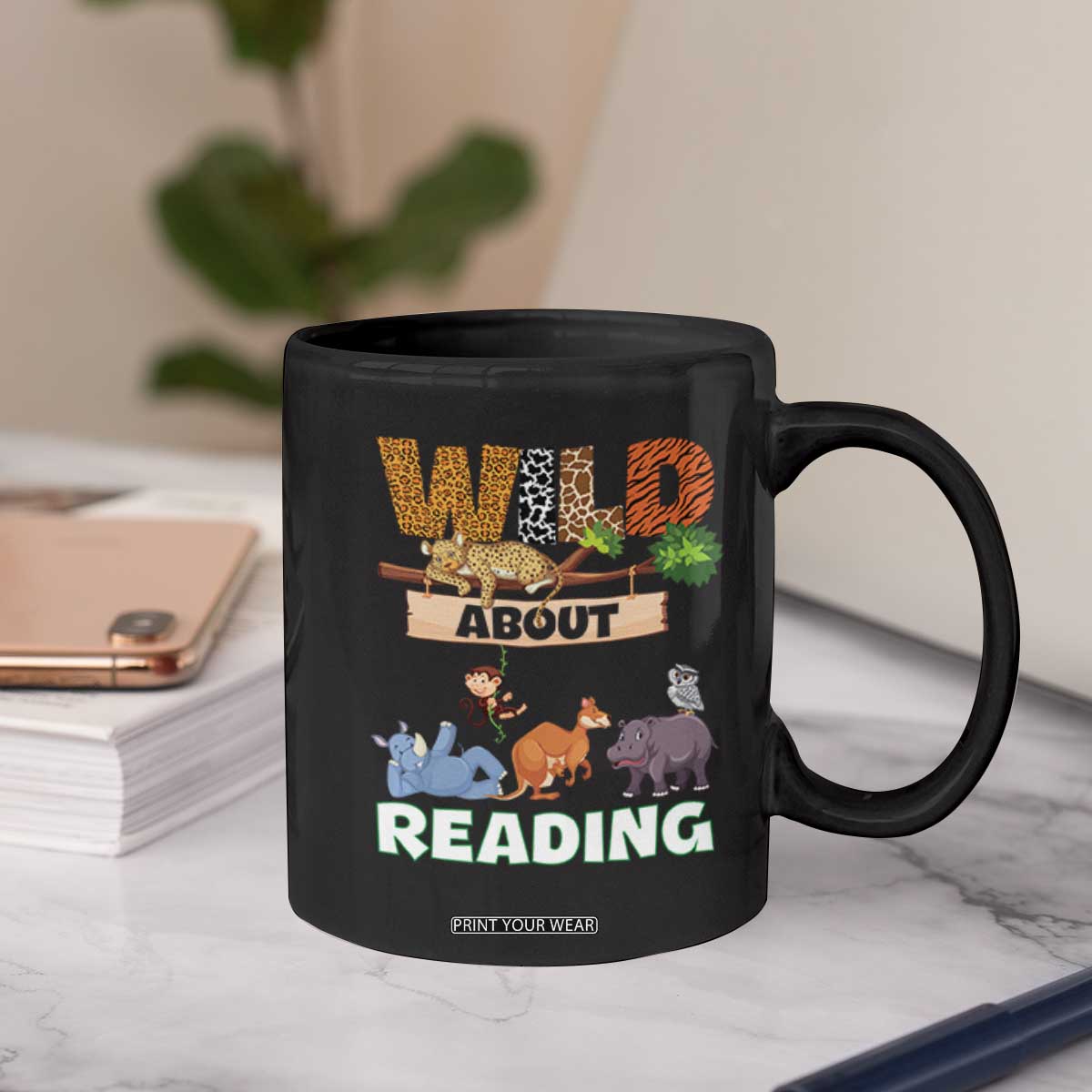 Wild About Reading Coffee Mug Cute Animal Book Lover Kids Teachers TS10 Print Your Wear
