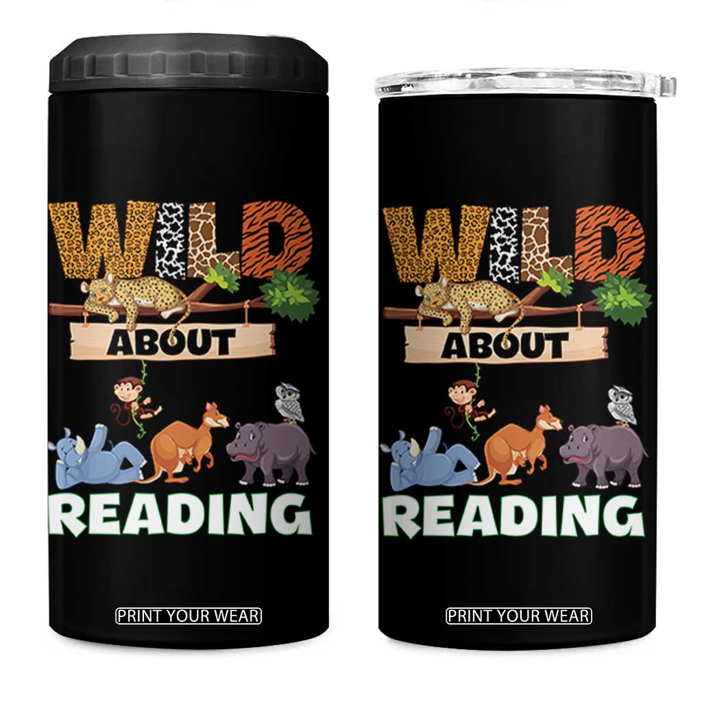 Wild About Reading 4 in 1 Can Cooler Tumbler Cute Animal Book Lover Kids Teachers TS10 One Size: 16 oz Black Print Your Wear