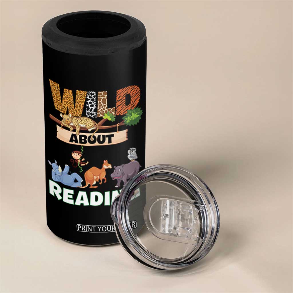 Wild About Reading 4 in 1 Can Cooler Tumbler Cute Animal Book Lover Kids Teachers TS10 Print Your Wear