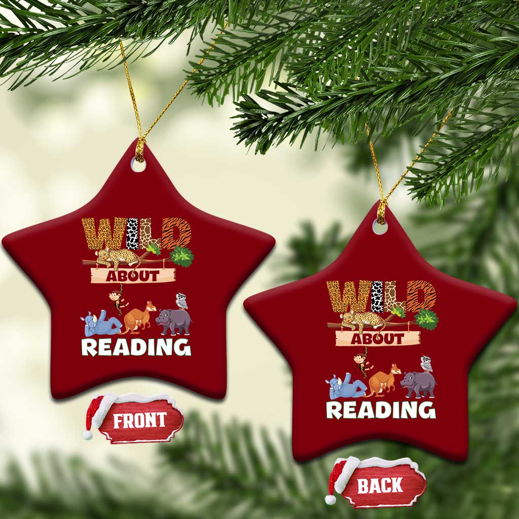 Wild About Reading Ceramic Ornament Cute Animal Book Lover Kids Teachers TS10 Print Your Wear